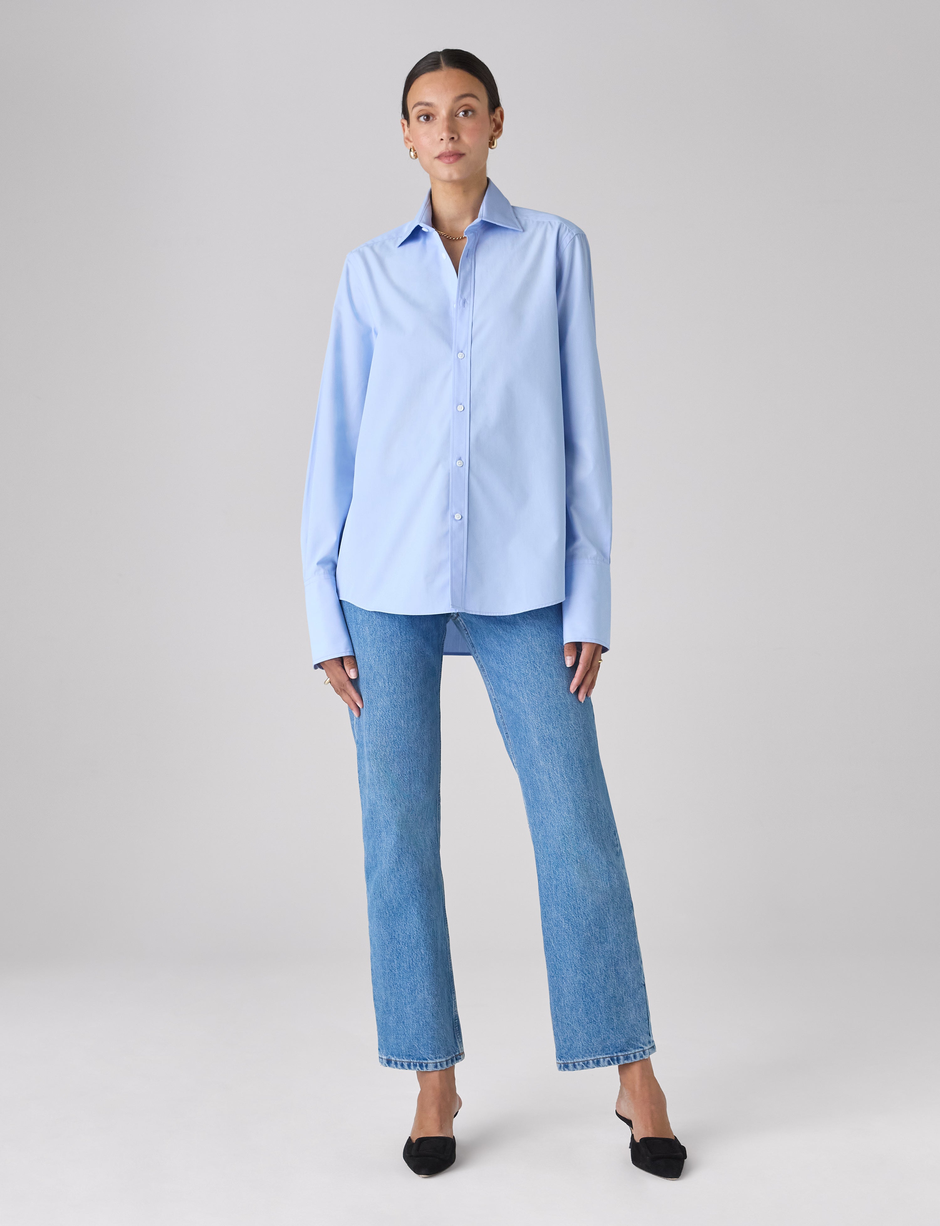The Boyfriend Exaggerated Cuff: Fine Poplin, Sky Blue