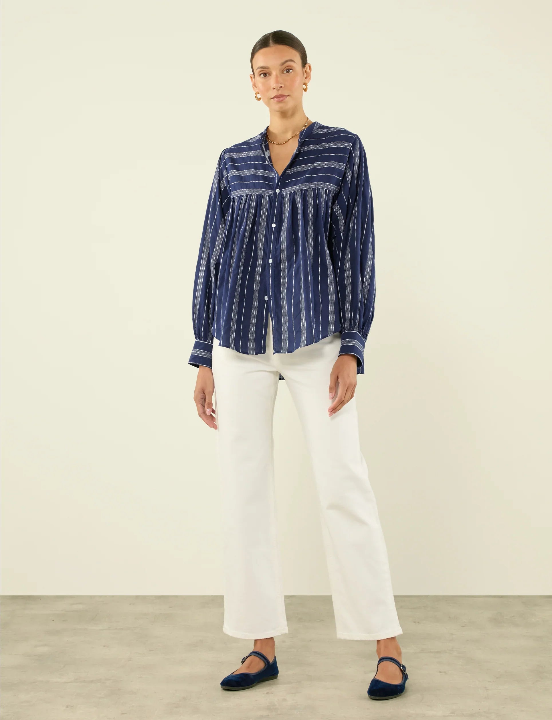 Daphne: Cotton Voile, Navy and White Stripe