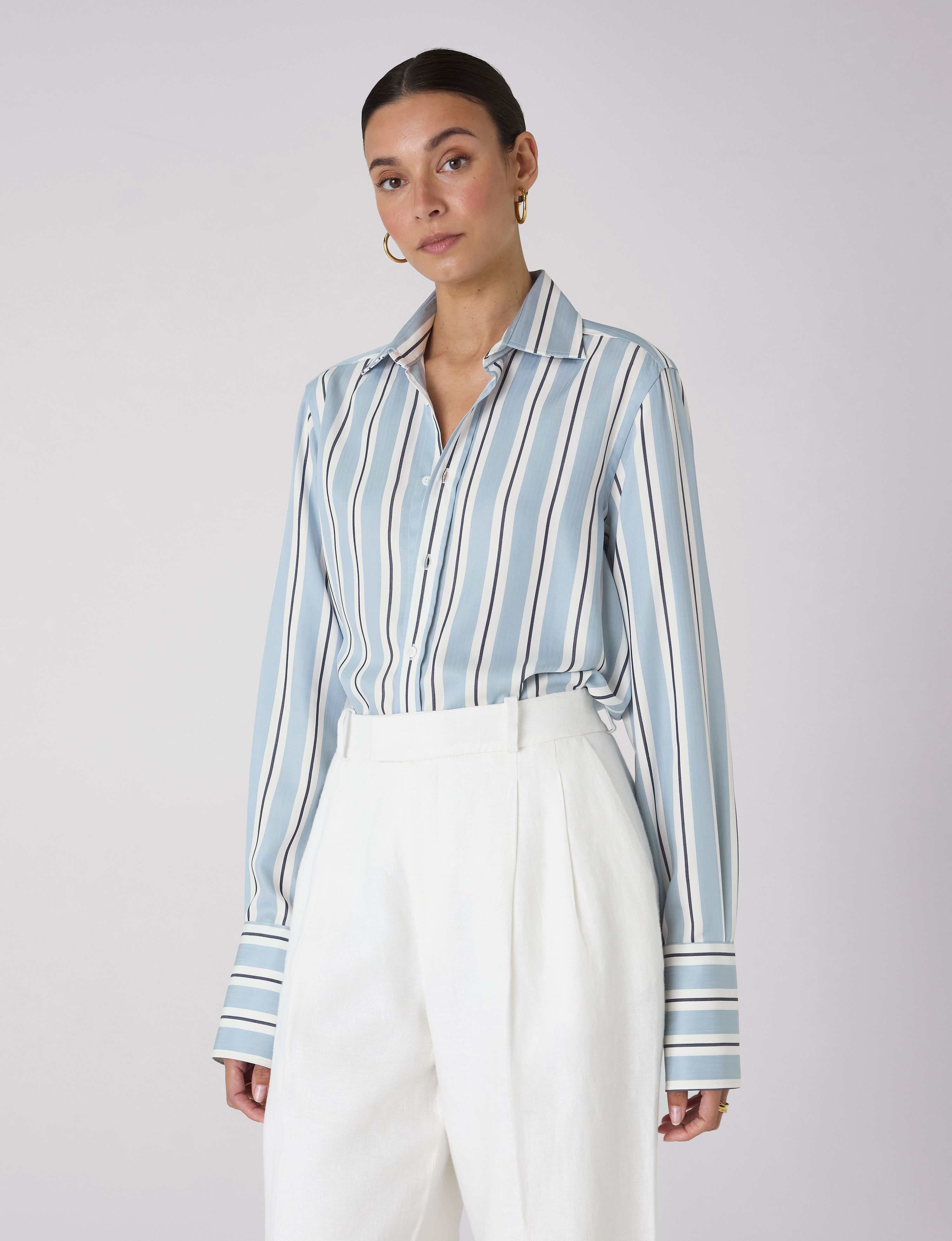 The Boyfriend Exaggerated Cuff: TENCEL™ Lyocell, Slate and Black Stripe