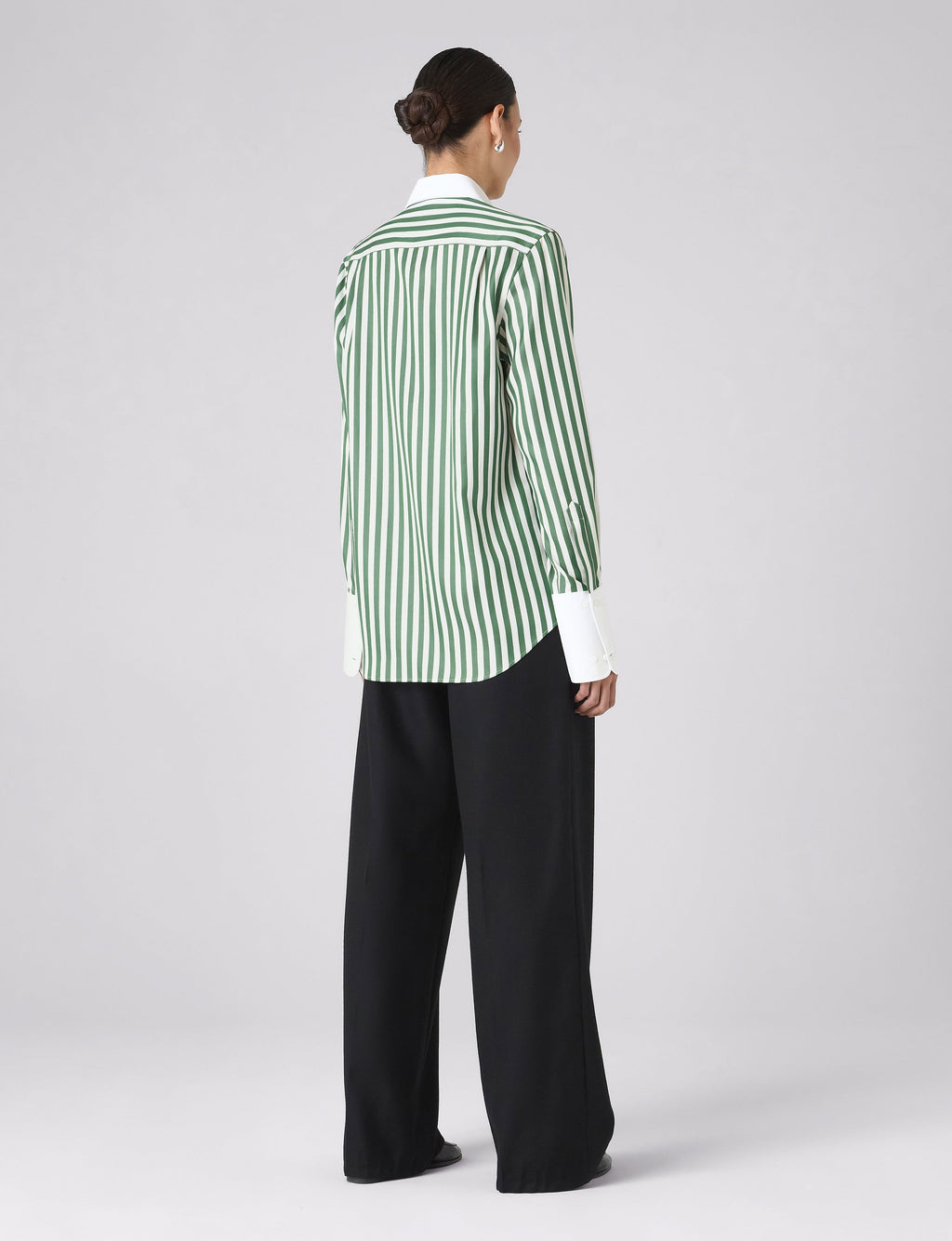 The Boyfriend Contrast Exaggerated Cuff: TENCEL™ Lyocell, Forest Green Stripe