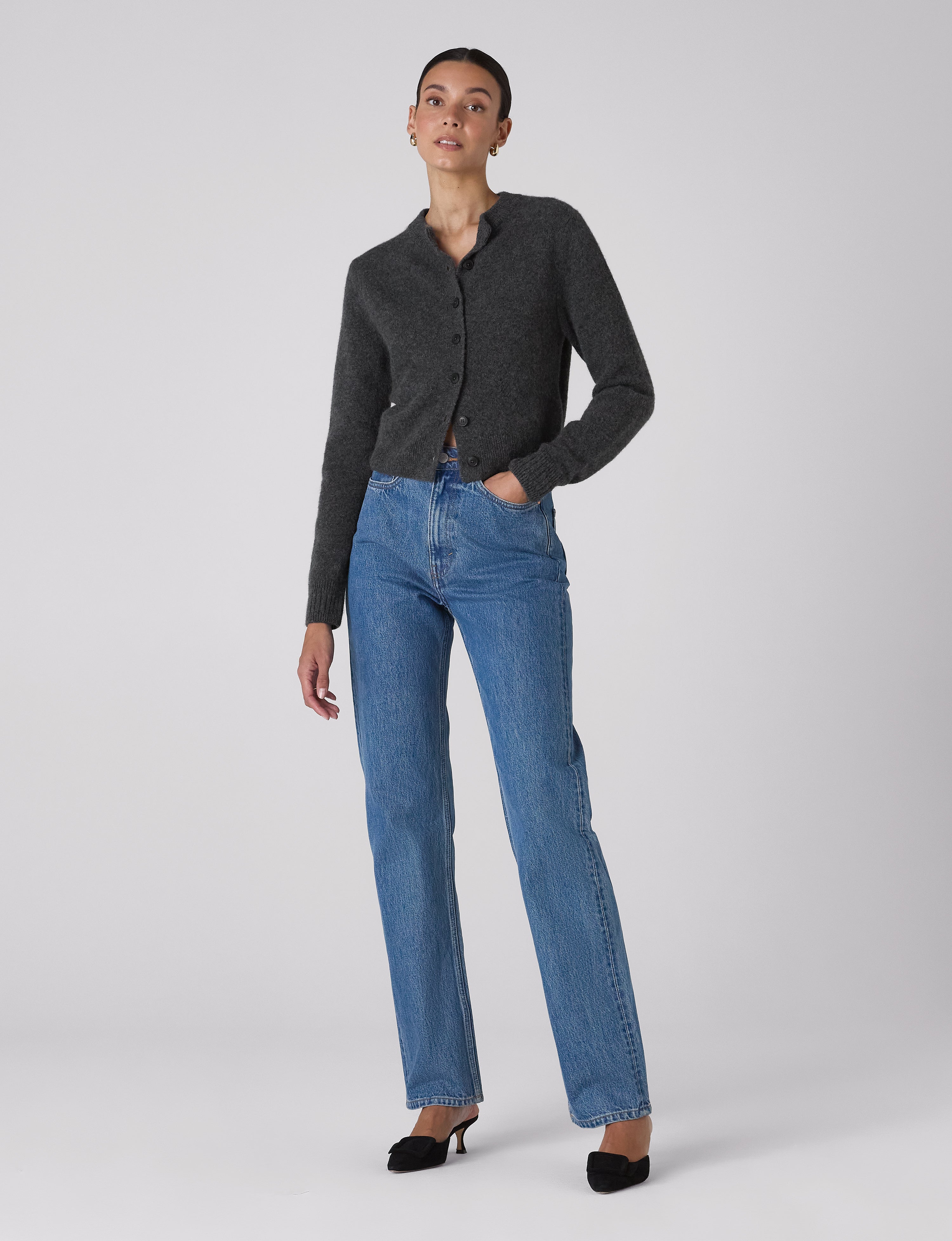 Jura Cardigan: Yak Wool, Dark Grey Melange