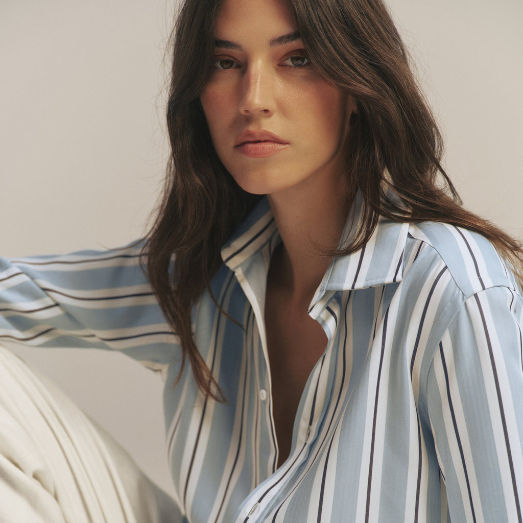 The Boyfriend Exaggerated Cuff: TENCEL™ Lyocell, Slate and Black Stripe