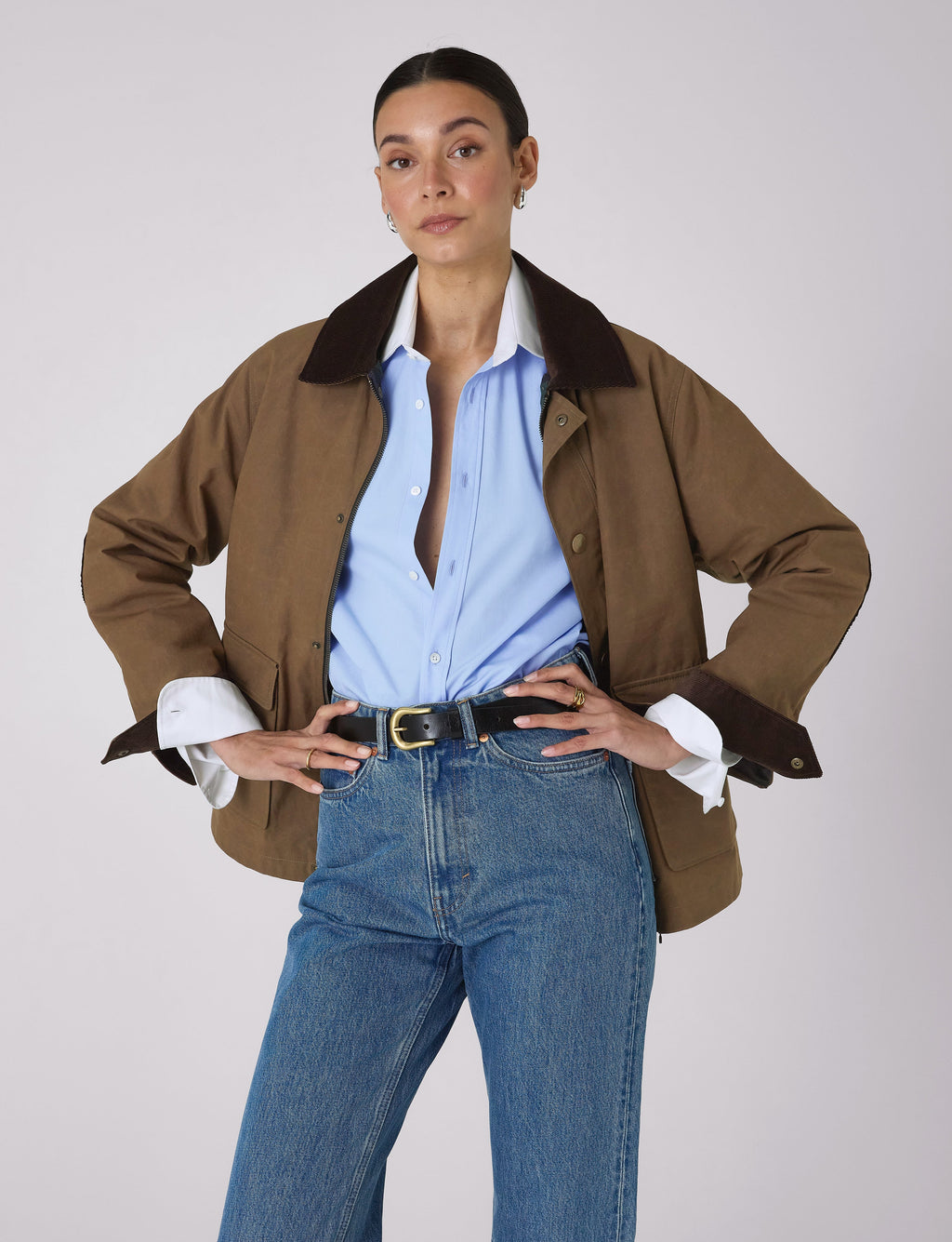 The Boyfriend Contrast Exaggerated Cuff and Collar: Fine Poplin, Sky Blue