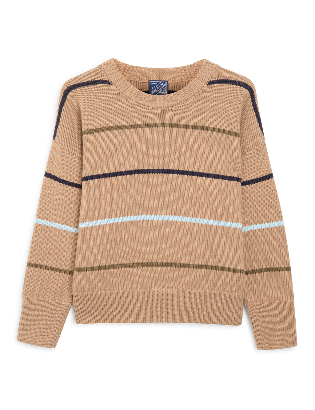 Cornwall Jumper: Cotton, Sand and Blue Multi Stripe