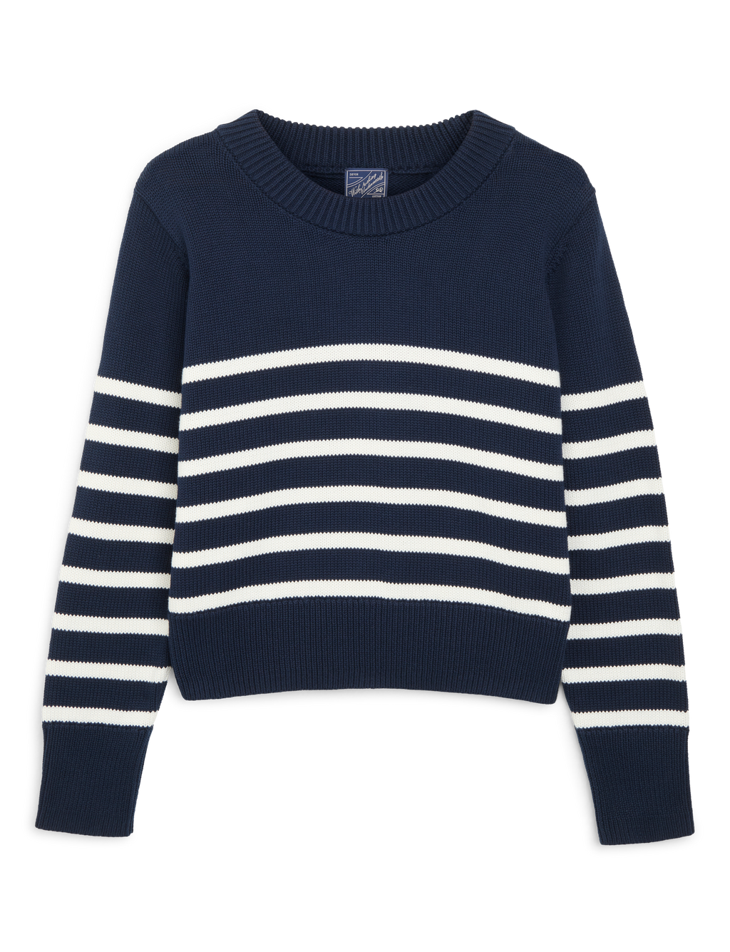 Devon Jumper: Cotton, Navy Blue and Off-White Stripe
