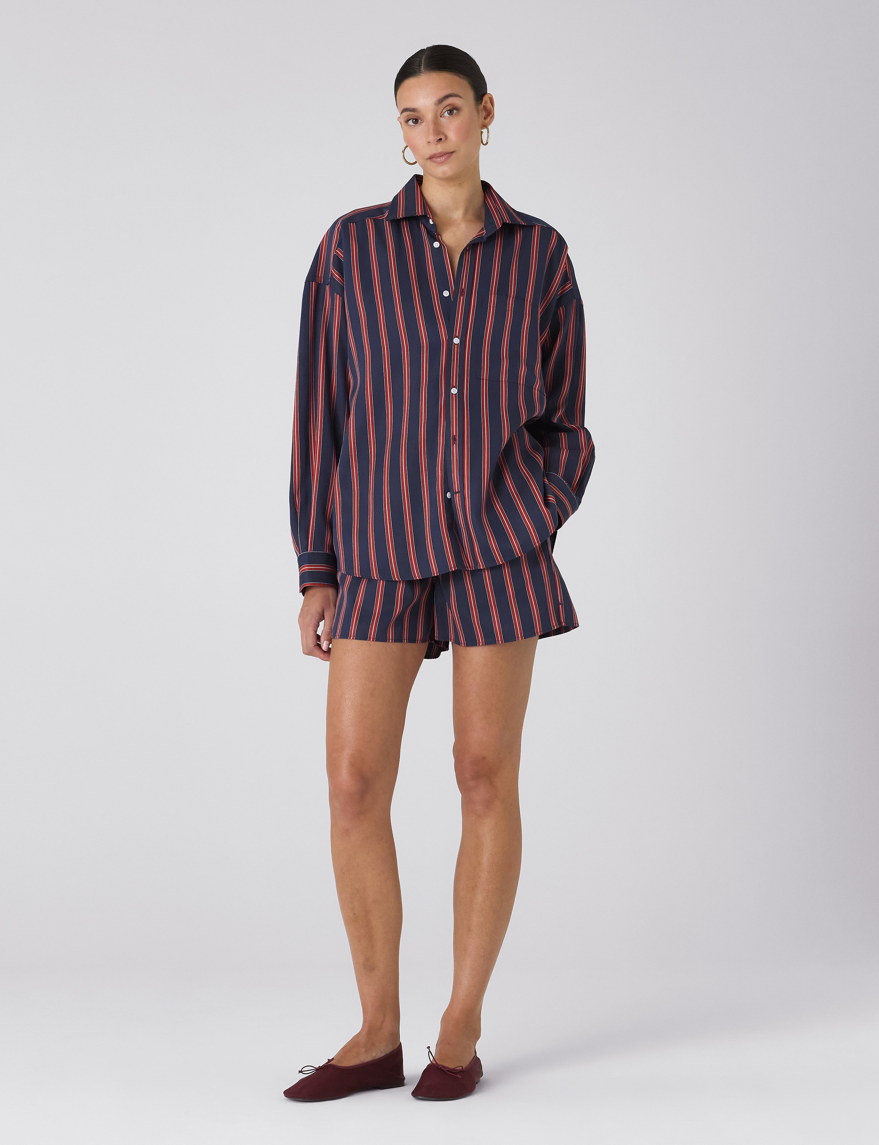 The Boxer: TENCEL™ Lyocell, Navy Blue and Red Stripe