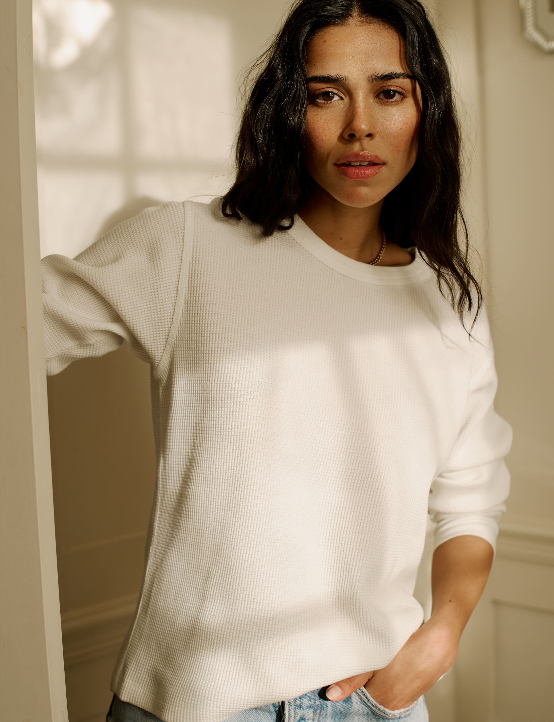 Bessette Top: Waffle Jersey, Off-White