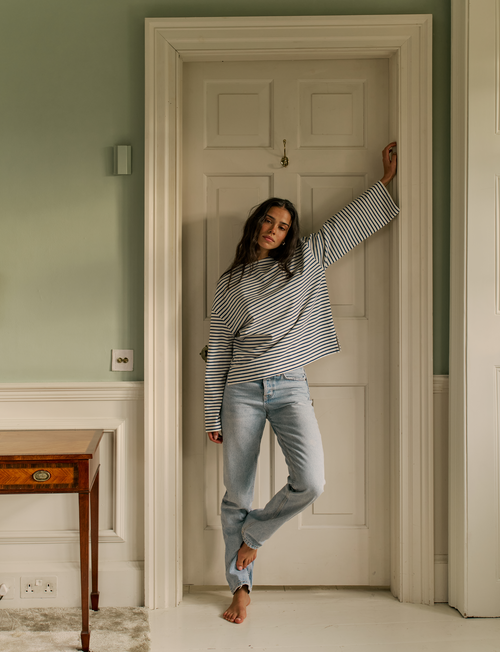 Harbour Breton: Cotton Jersey, Ecru and Blue Stripe