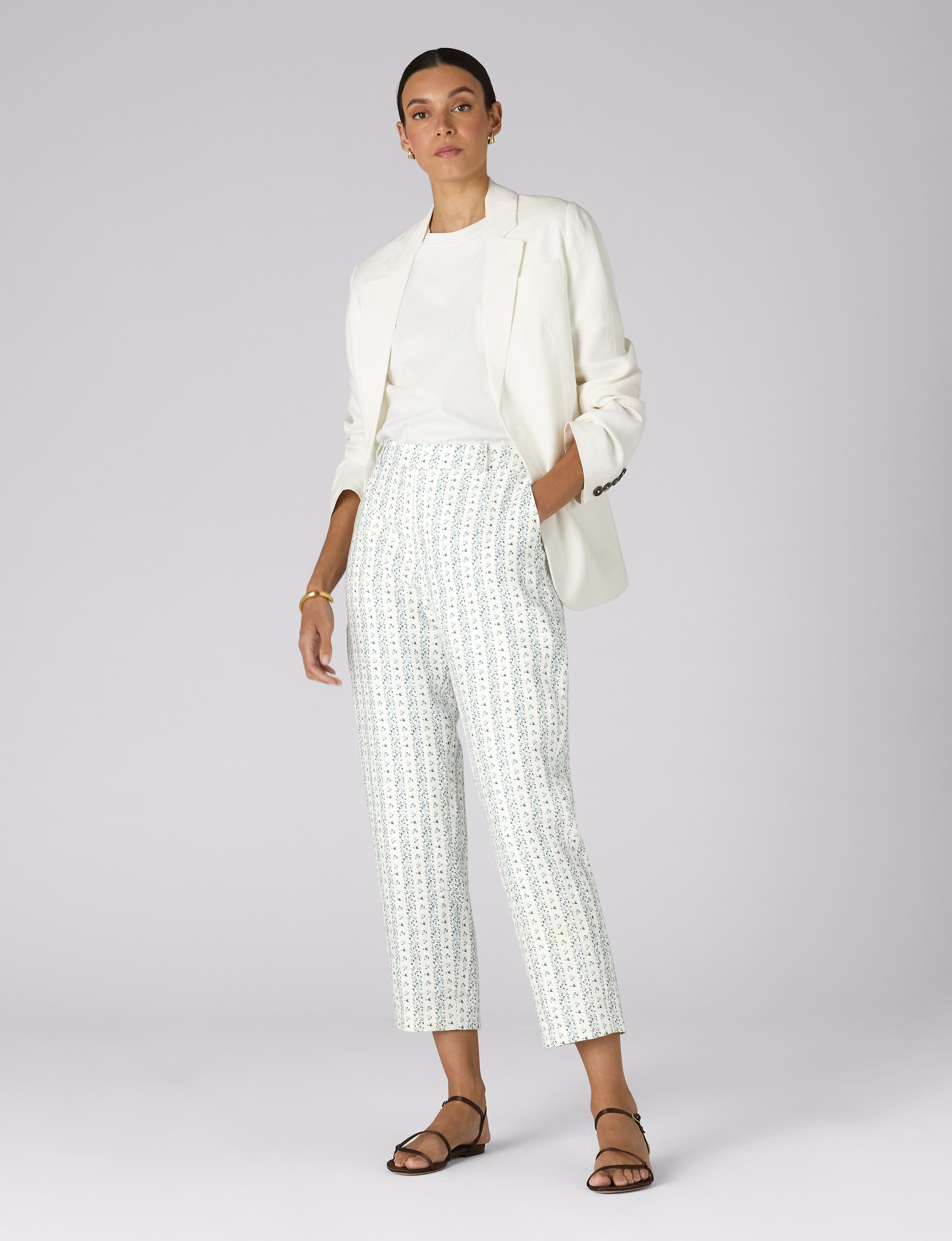 Regent Cigarette Trouser: Linen, Plum Print