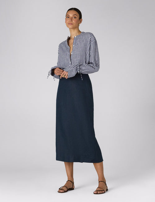 Clara Skirt: Linen, Navy Blue