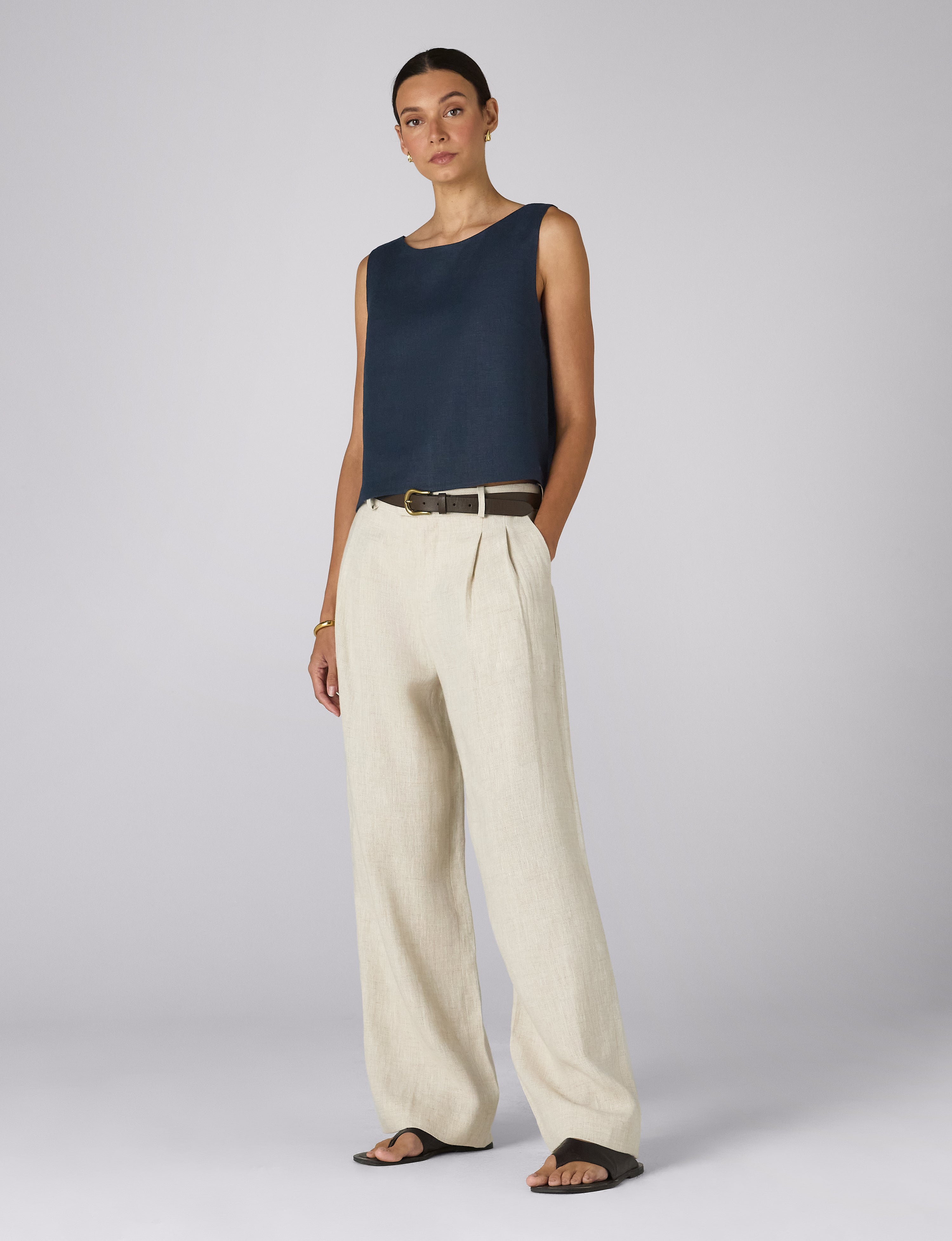 Jackie Top: Linen, Navy Blue