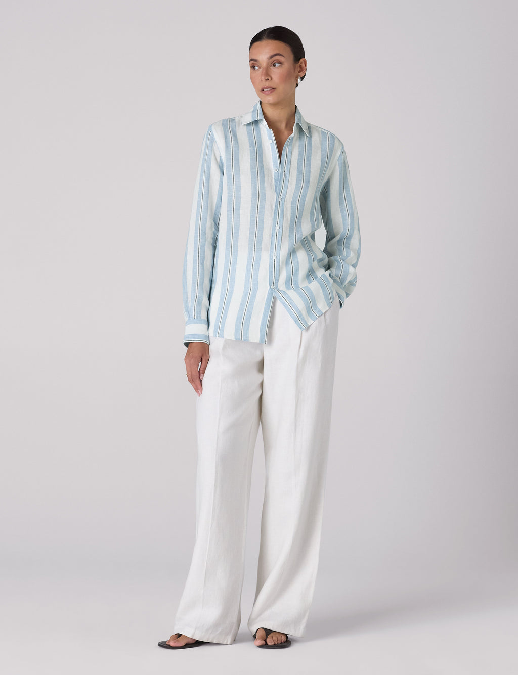 The Boyfriend: Linen, Cornflower Blue Stripe
