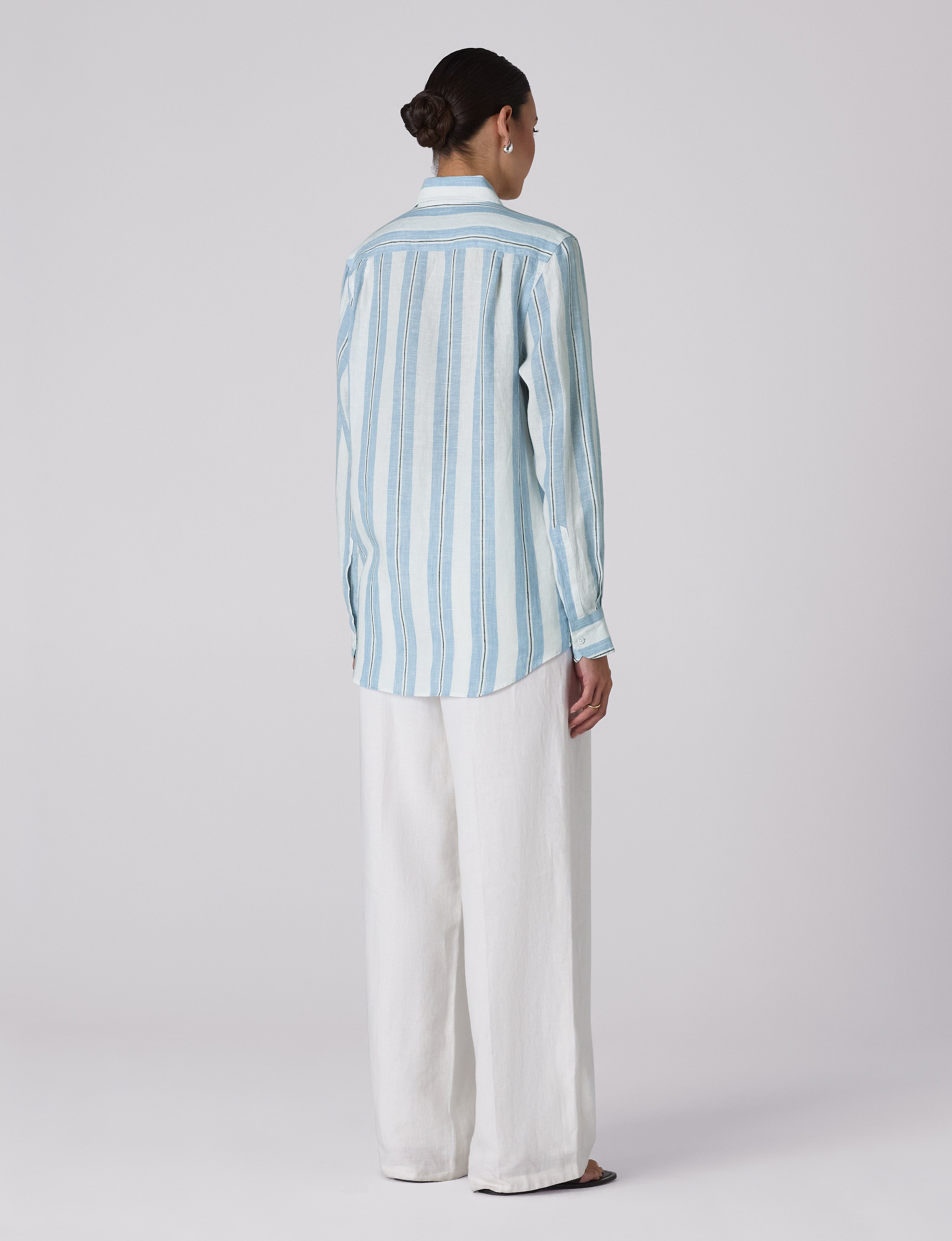 The Boyfriend: Linen, Cornflower Blue Stripe