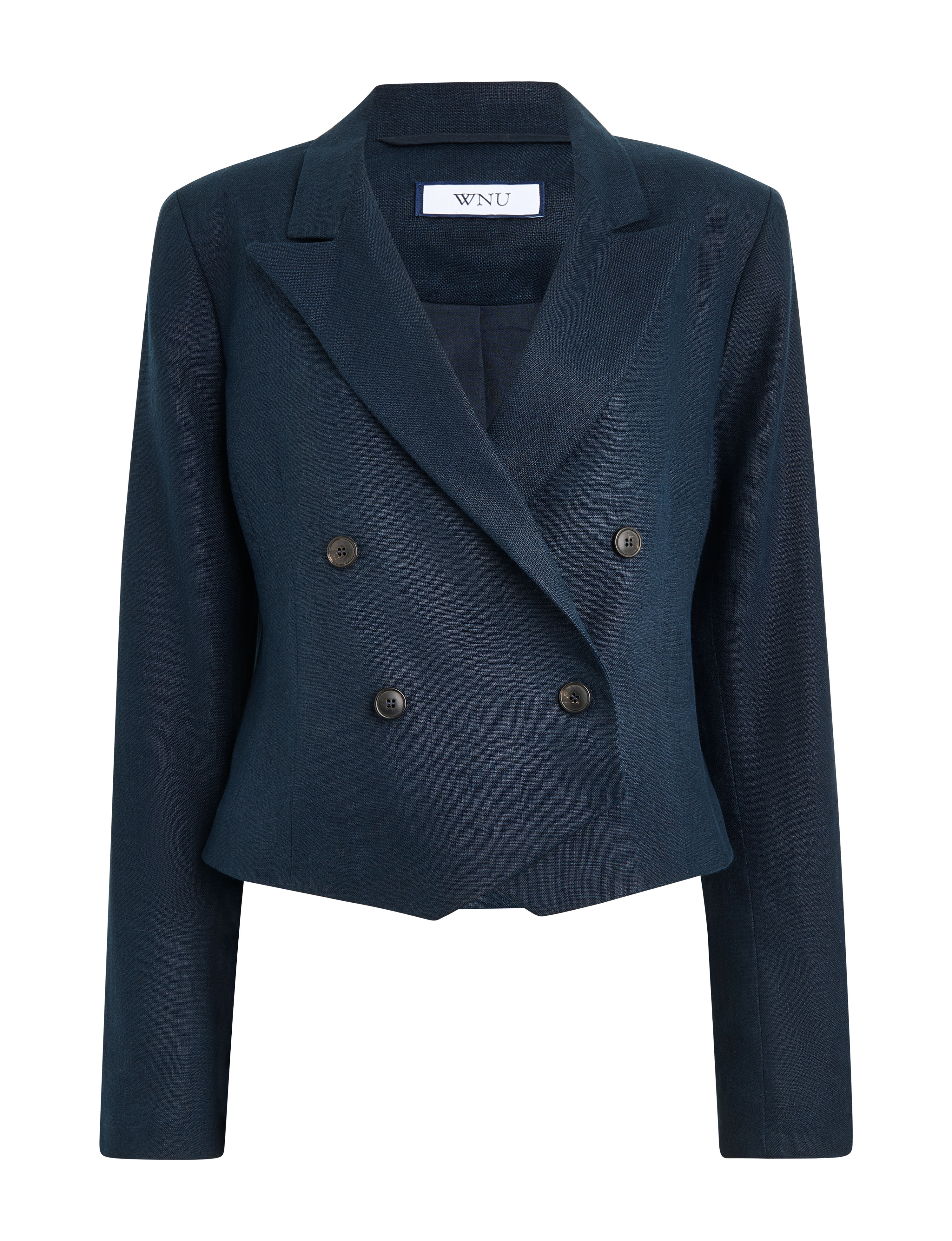 Belgravia Cropped Blazer: Linen, Navy Blue