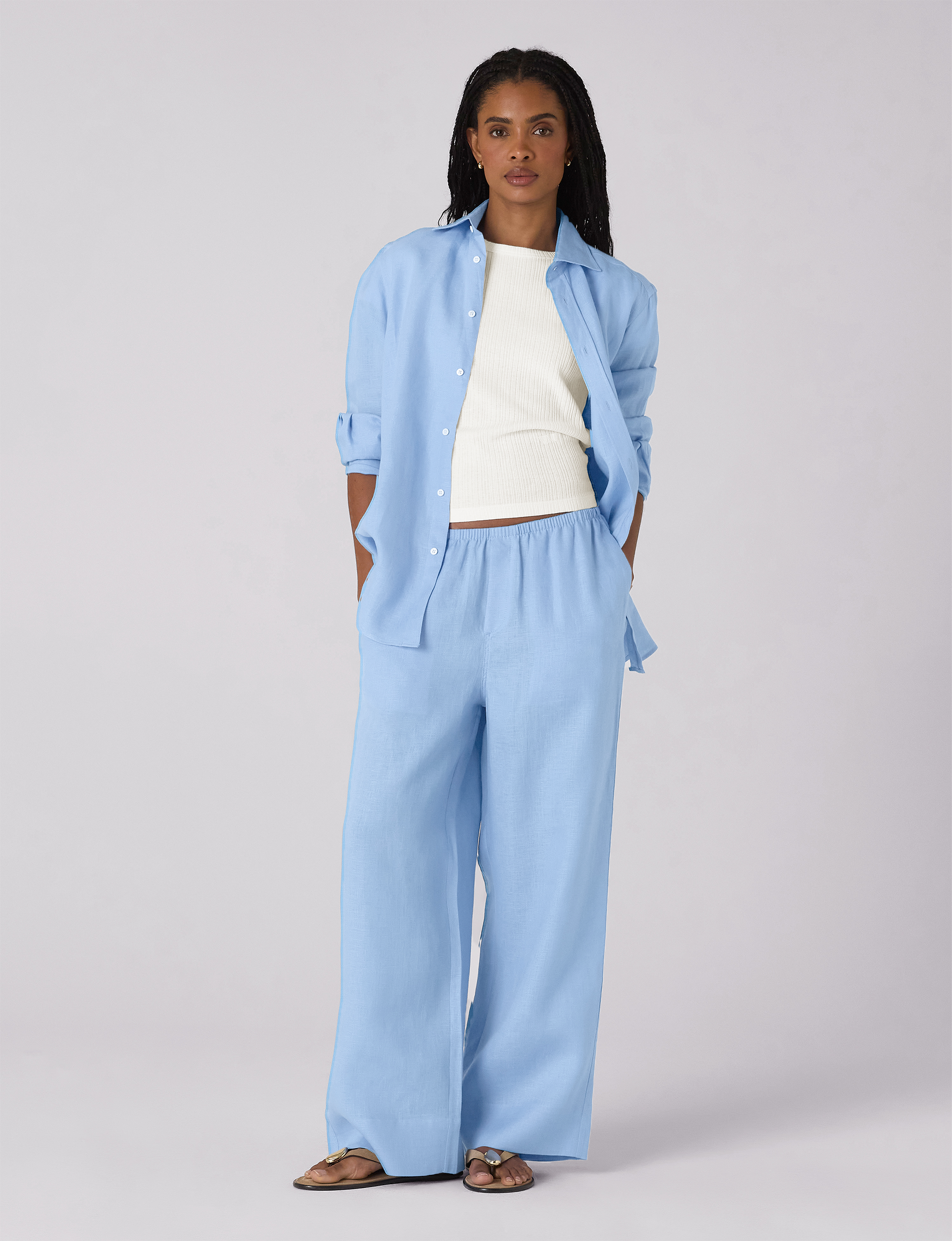 The Set: Linen Cornflower Blue Shirt & Trouser