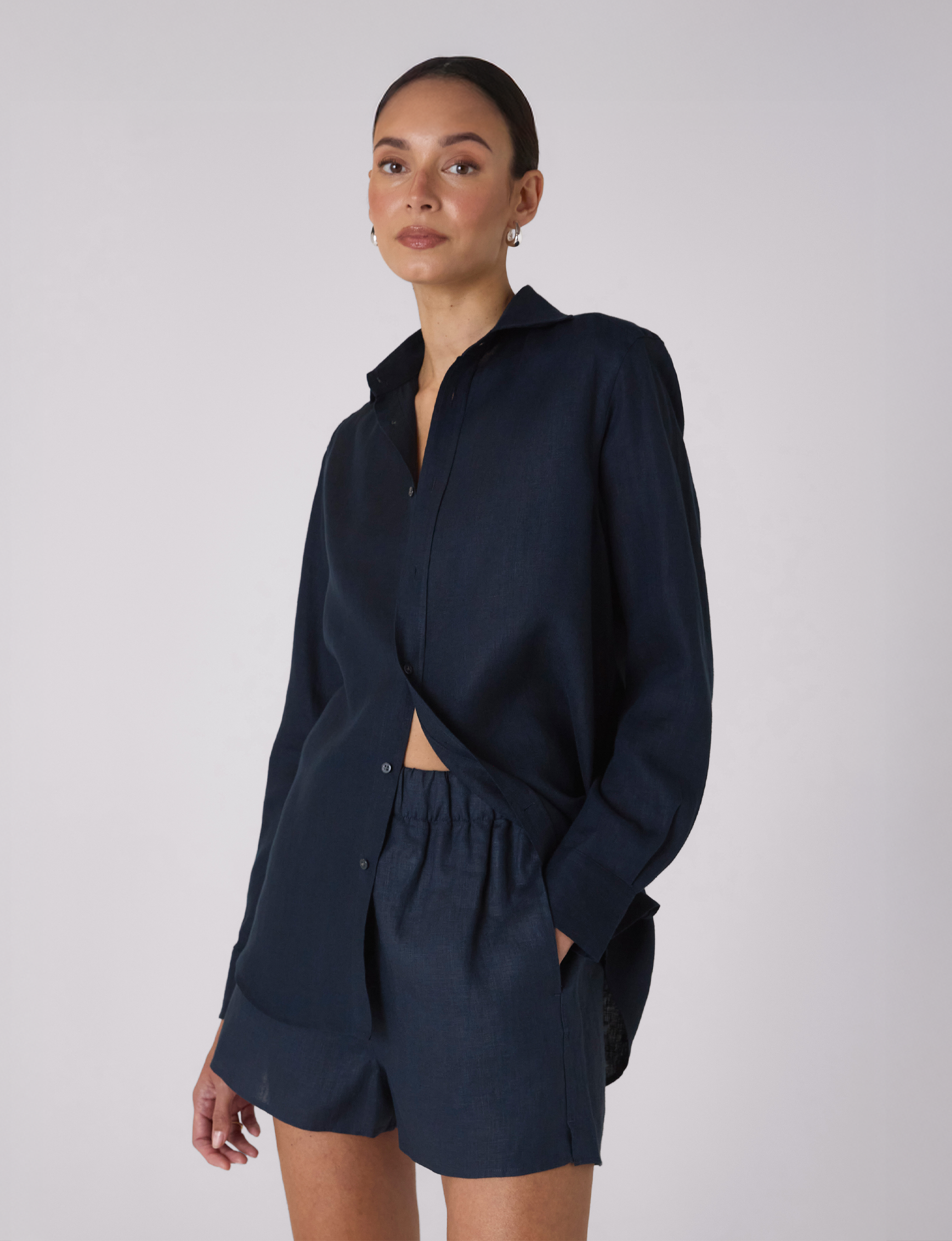 The Set: Linen Navy Blue Shirt & Boxer