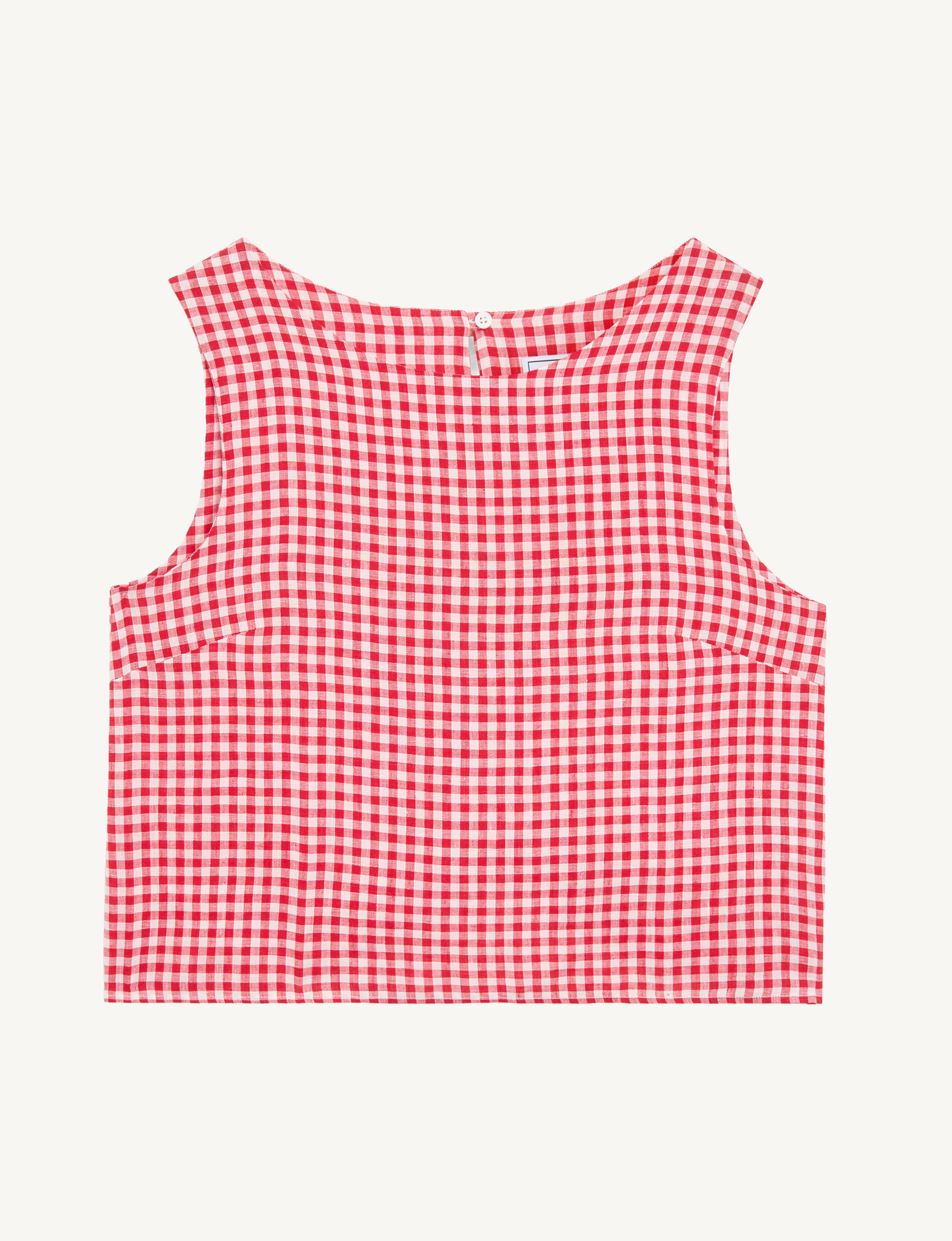 Jackie Top: Linen, Post Box Red Gingham