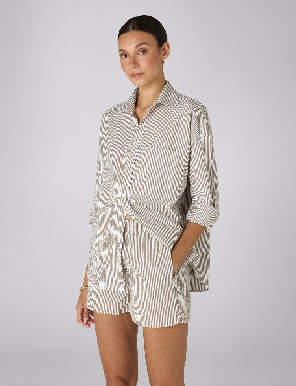 The Boxer: Seersucker, Mocha Stripe